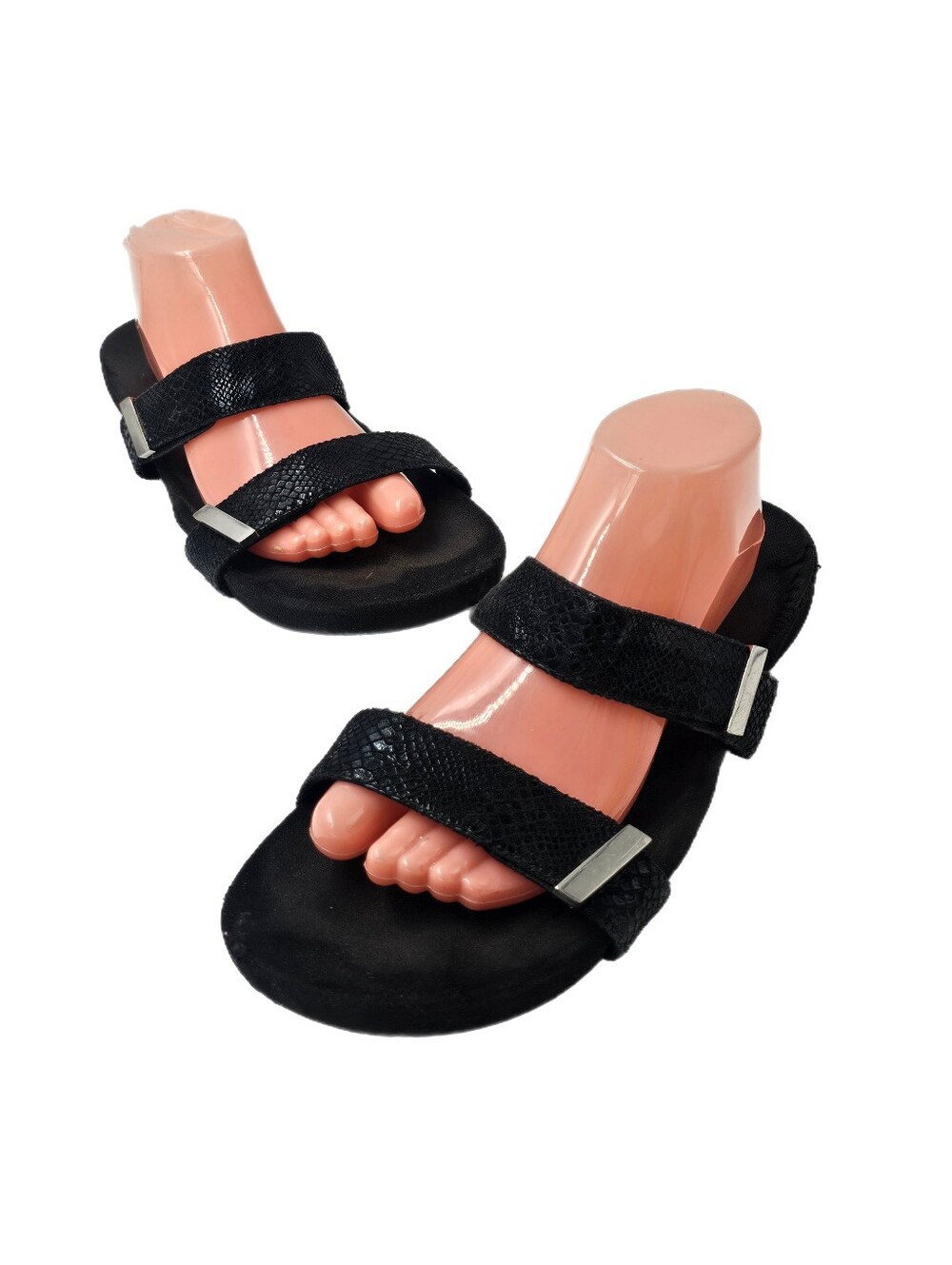 Vionic Grace Jura Black Snakeskin Orthotic Adjustable Slide Sandals Womens 11